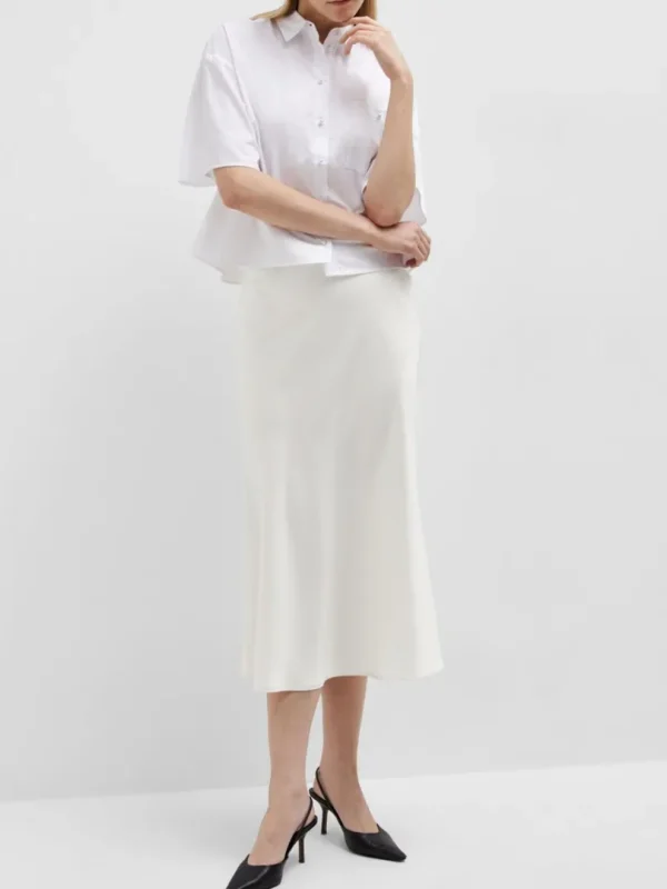 Nederdele>SELECTED SATIN MIDINEDERDEL Beige