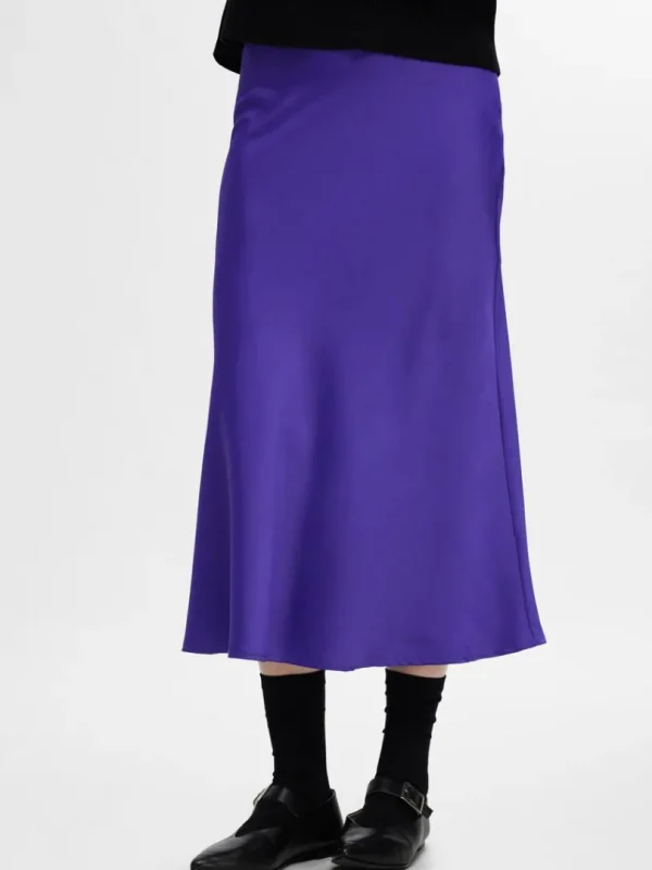 Nederdele>SELECTED SATIN MIDINEDERDEL Purple