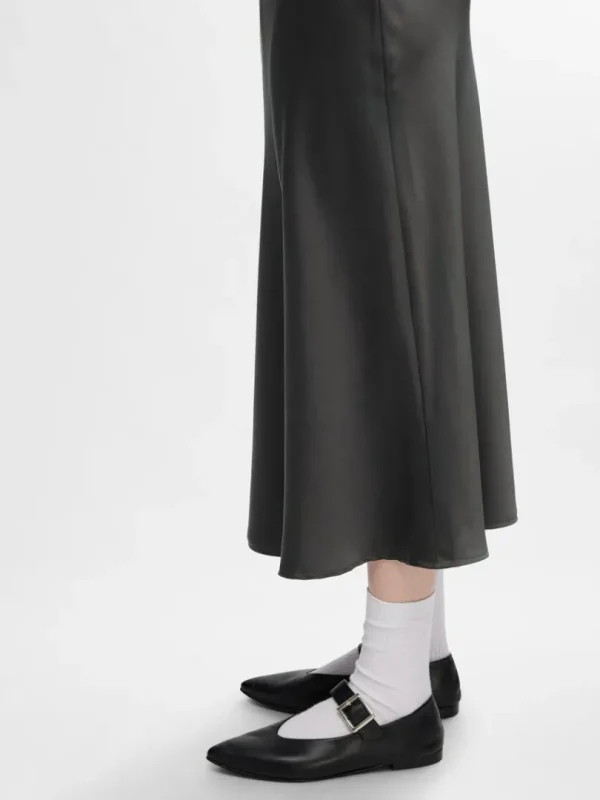 Nederdele>SELECTED SATIN MIDINEDERDEL Grey