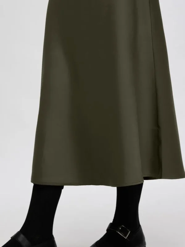 Nederdele>SELECTED SATIN MIDINEDERDEL Green