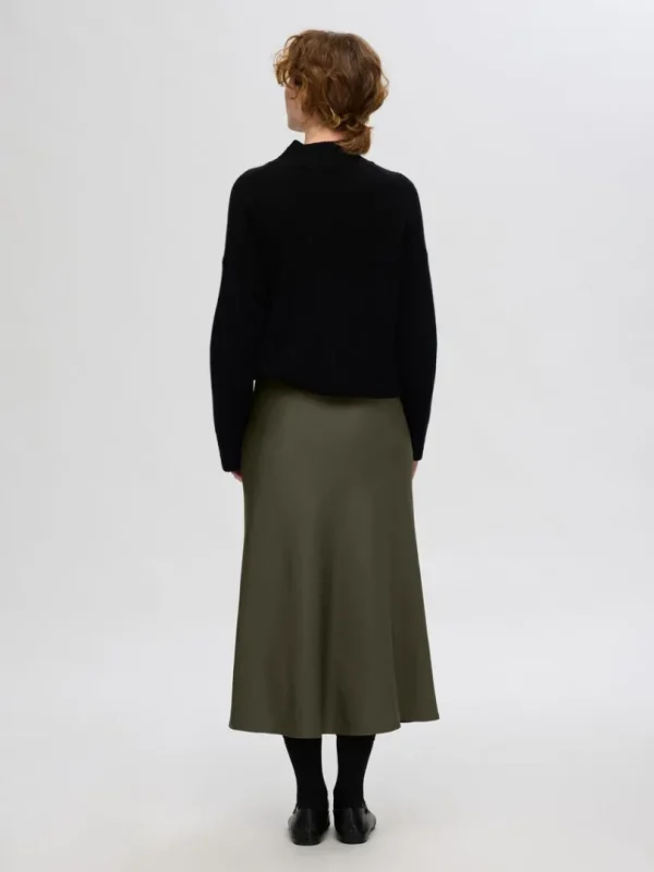 Nederdele>SELECTED SATIN MIDINEDERDEL Green