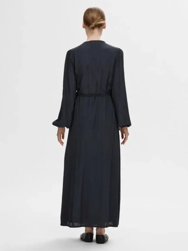 Kjoler>SELECTED SATIN SLÅ OM KJOLE Blue