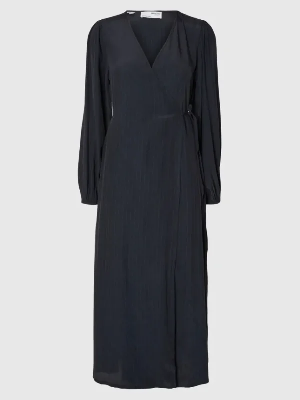 Kjoler>SELECTED SATIN SLÅ OM KJOLE Blue