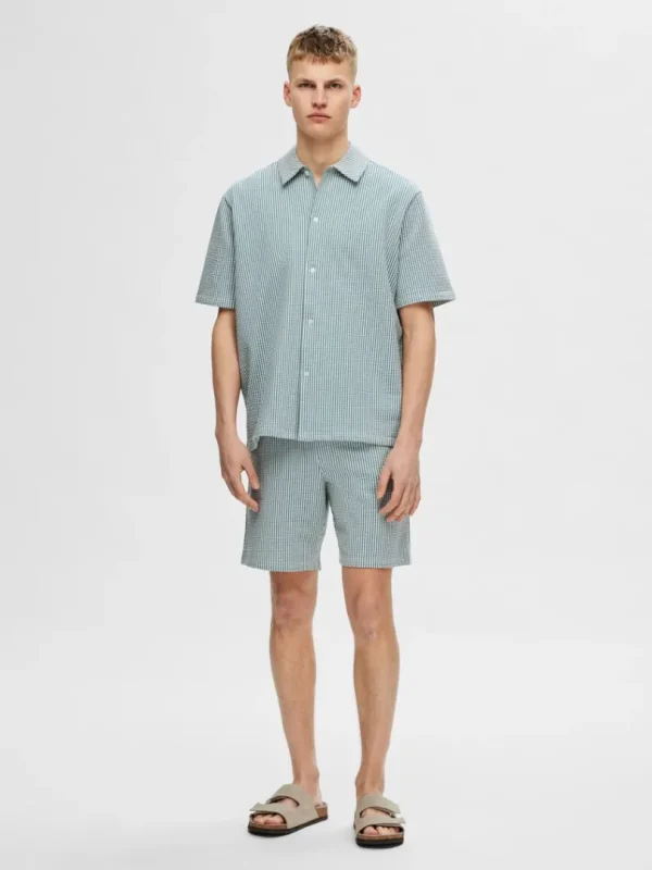 Skjorter>SELECTED SEERSUCKER KORTÆRMET SKJORTE Blue