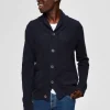 Strik>SELECTED SHAWL-NECK STRIKKET CARDIGAN Blue