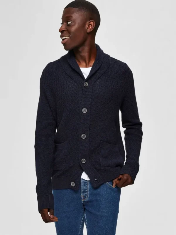 Strik>SELECTED SHAWL-NECK STRIKKET CARDIGAN Blue