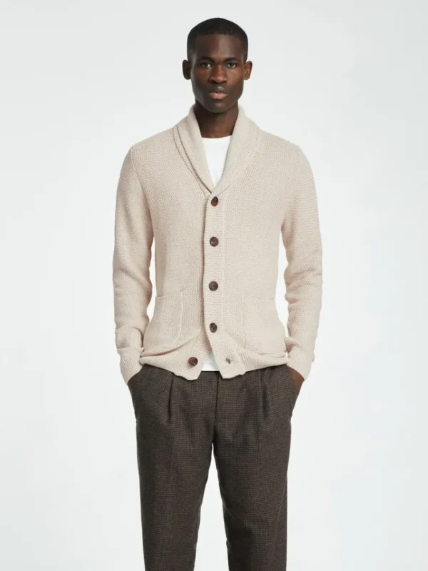Strik>SELECTED SHAWL-NECK STRIKKET CARDIGAN Beige