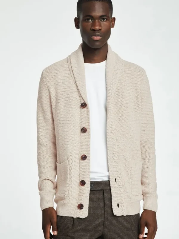 Strik>SELECTED SHAWL-NECK STRIKKET CARDIGAN Beige