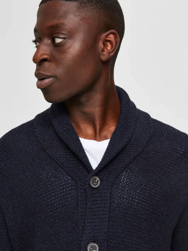Strik>SELECTED SHAWL-NECK STRIKKET CARDIGAN Blue