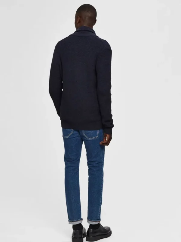 Strik>SELECTED SHAWL-NECK STRIKKET CARDIGAN Blue