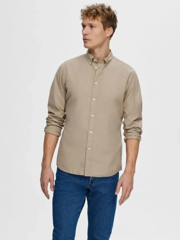 Skjorter>SELECTED SLIM FIT BOMULD SKJORTE Brown