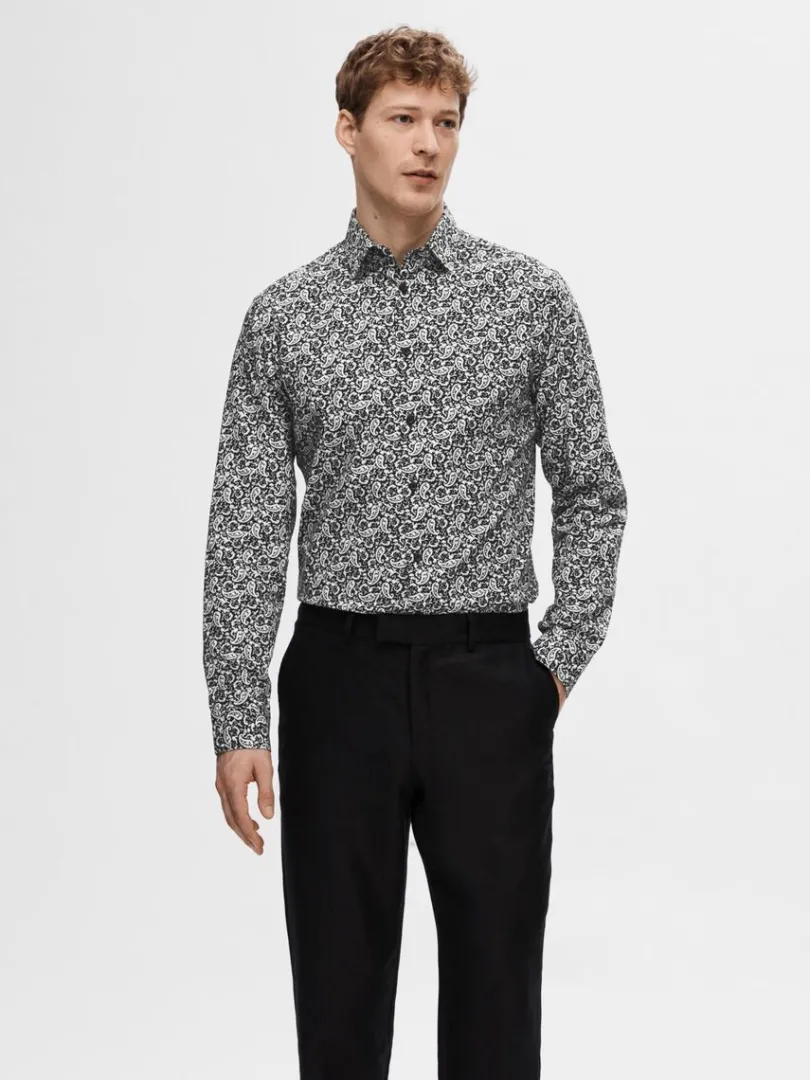 slim_fit_printet_skjorte_0.webp Skjorter>SELECTED SLIM FIT PRINTET SKJORTE Black