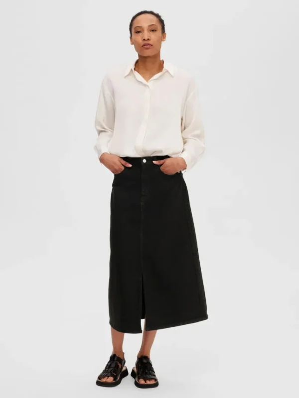 Nederdele>SELECTED SORT DENIM MIDINEDERDEL Black