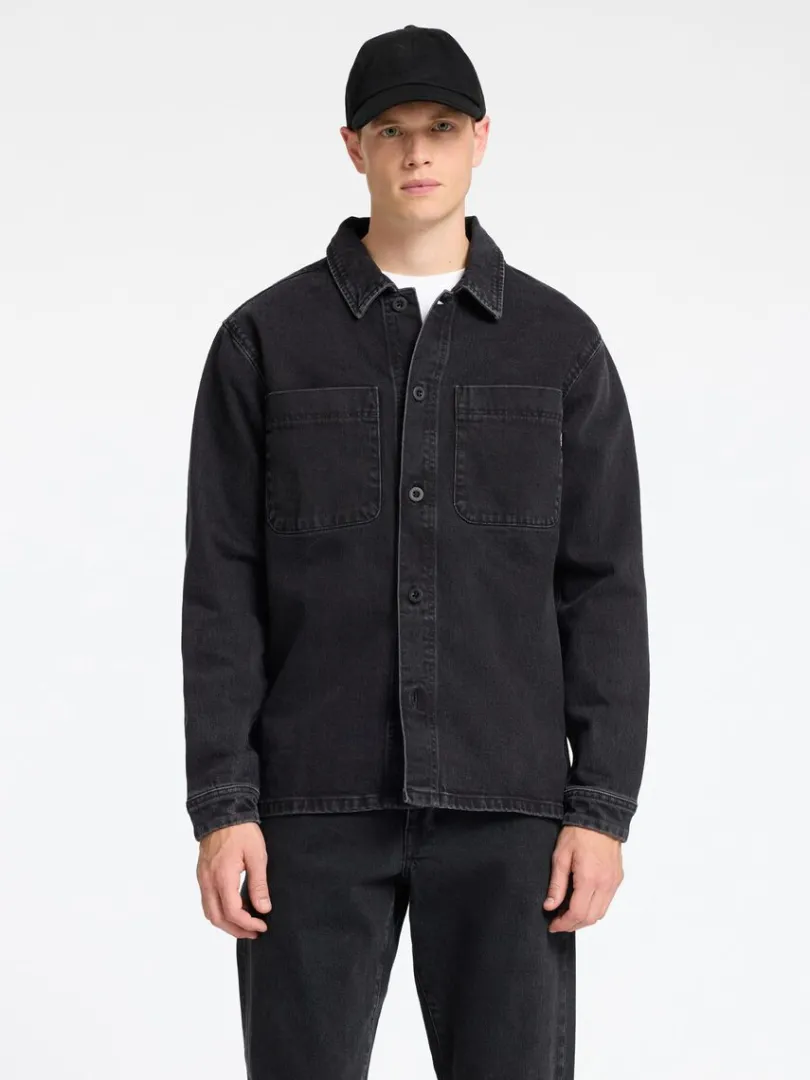 sort_denim_overshirt_0.webp Overtøj | Skjorter>SELECTED SORT DENIM OVERSHIRT Black