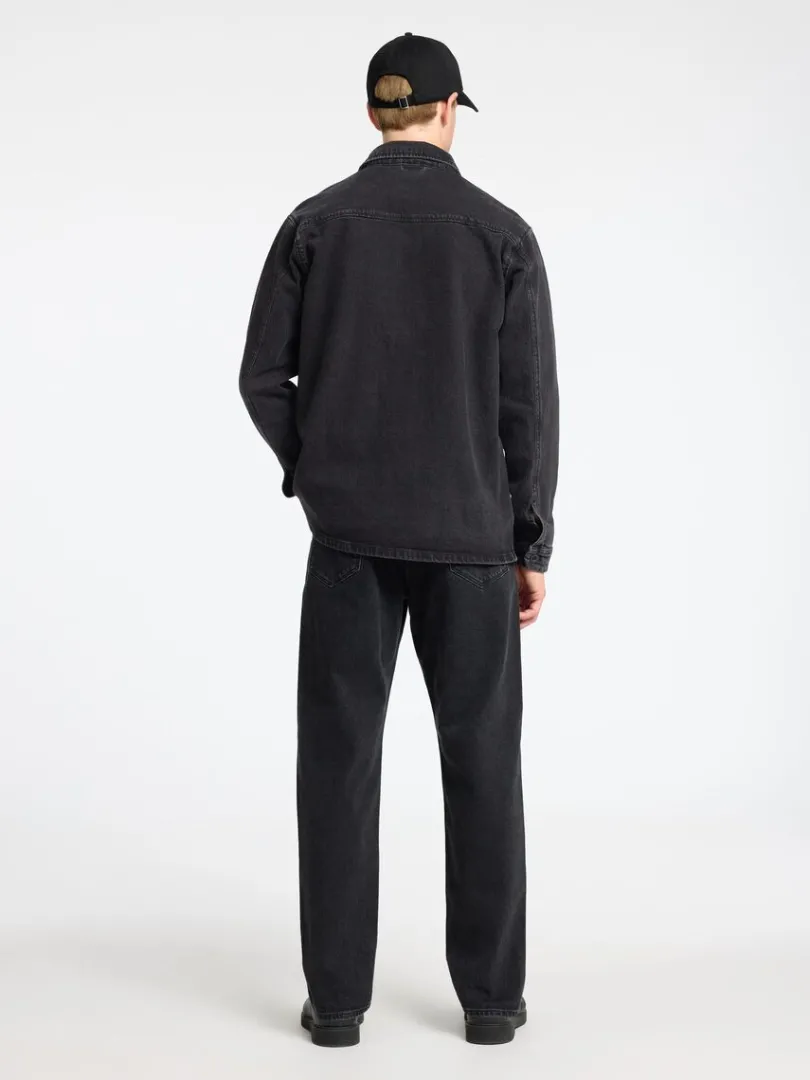 sort_denim_overshirt_1.webp Overtøj | Skjorter>SELECTED SORT DENIM OVERSHIRT Black