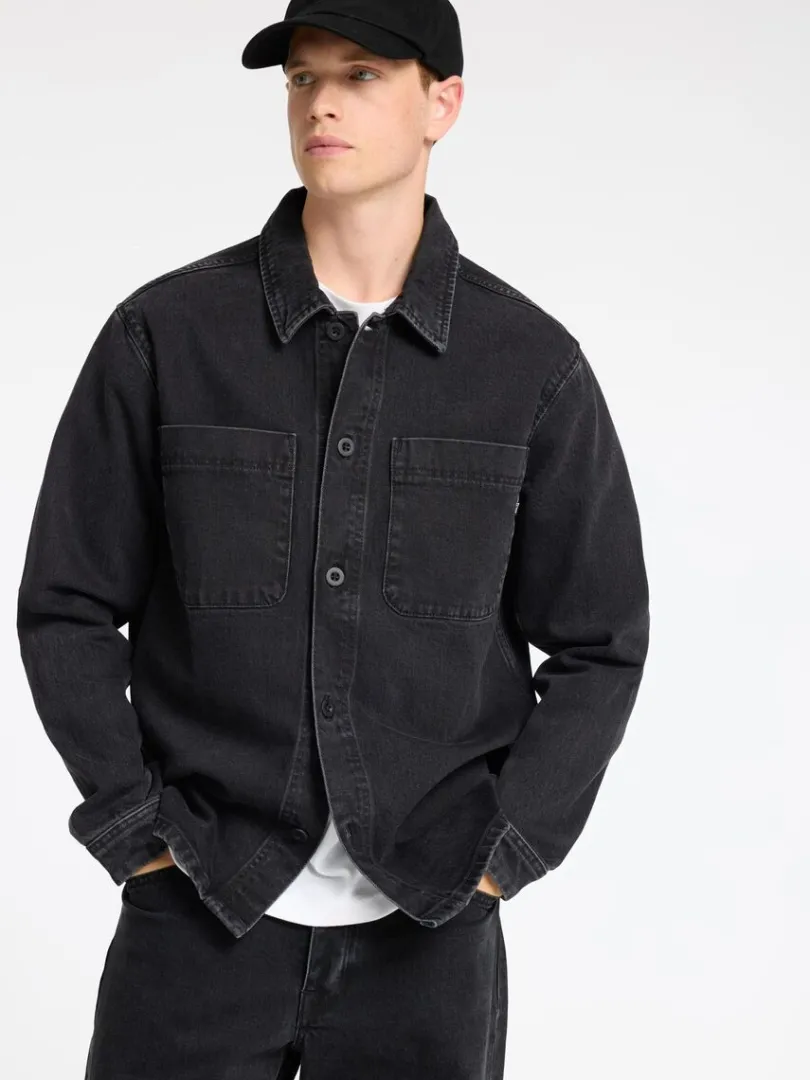 sort_denim_overshirt_3.webp Overtøj | Skjorter>SELECTED SORT DENIM OVERSHIRT Black