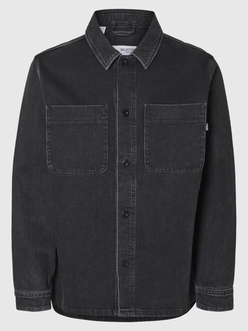 sort_denim_overshirt_4.webp Overtøj | Skjorter>SELECTED SORT DENIM OVERSHIRT Black