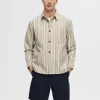 Overtøj | Skjorter>SELECTED STRIBET BOMULD OVERSHIRT Beige