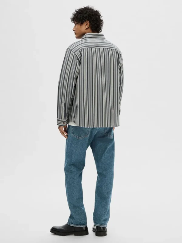 Overtøj | Skjorter>SELECTED STRIBET BOMULD OVERSHIRT Blue