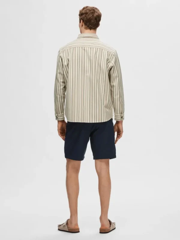 Overtøj | Skjorter>SELECTED STRIBET BOMULD OVERSHIRT Beige