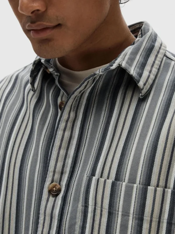 Overtøj | Skjorter>SELECTED STRIBET BOMULD OVERSHIRT Blue