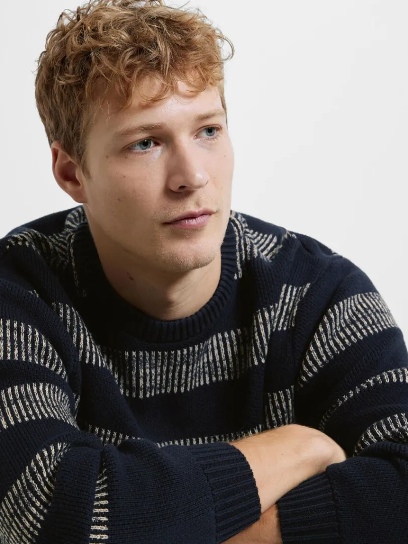 stribet_bomuld_pullover_2.webp Strik>SELECTED STRIBET BOMULD PULLOVER Blue