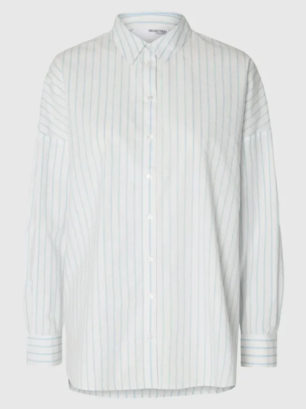 Skjorter>SELECTED STRIBET BOMULD SKJORTE White
