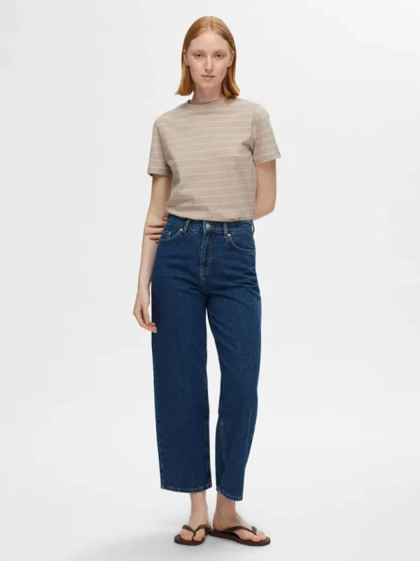 T-shirts>SELECTED STRIBET BOMULD T-SHIRT Beige