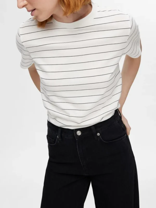 T-shirts>SELECTED STRIBET BOMULD T-SHIRT White