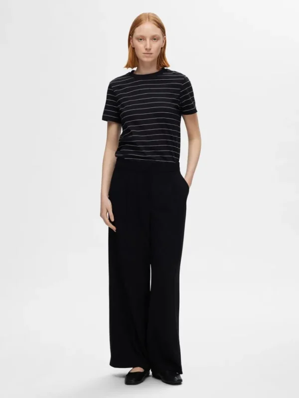 T-shirts>SELECTED STRIBET BOMULD T-SHIRT Black