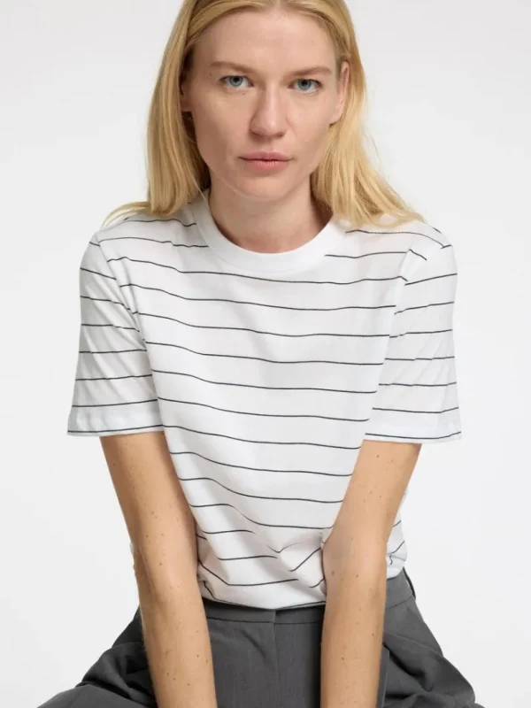 T-shirts>SELECTED STRIBET BOMULD T-SHIRT White