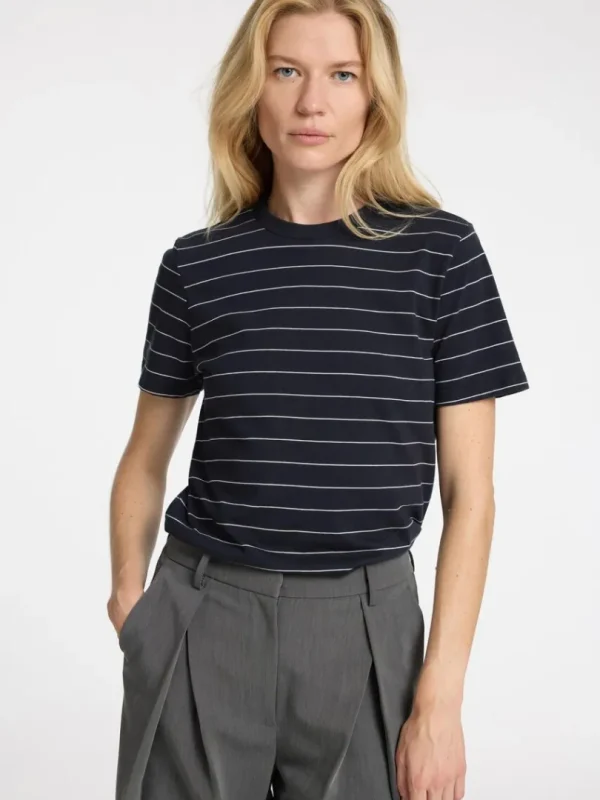 T-shirts>SELECTED STRIBET BOMULD T-SHIRT Blue