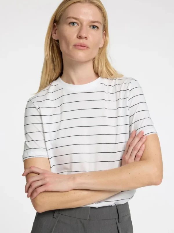 T-shirts>SELECTED STRIBET BOMULD T-SHIRT White
