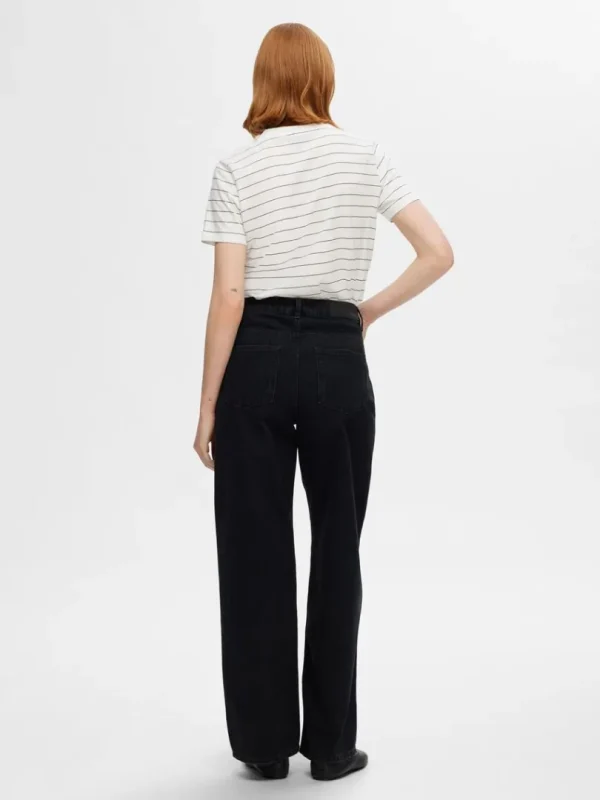 T-shirts>SELECTED STRIBET BOMULD T-SHIRT White