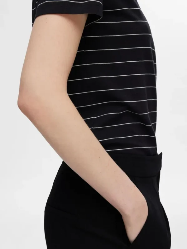 T-shirts>SELECTED STRIBET BOMULD T-SHIRT Black