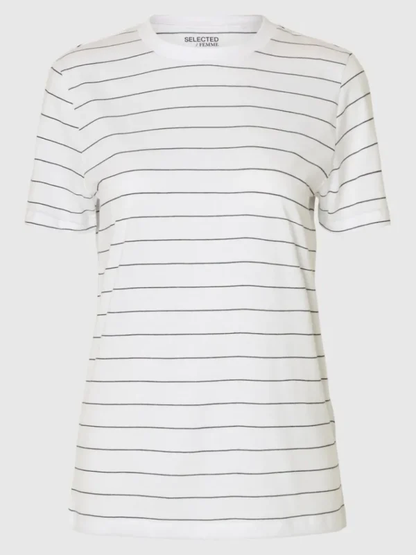 T-shirts>SELECTED STRIBET BOMULD T-SHIRT White