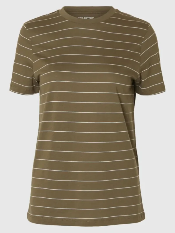 T-shirts>SELECTED STRIBET BOMULD T-SHIRT Green