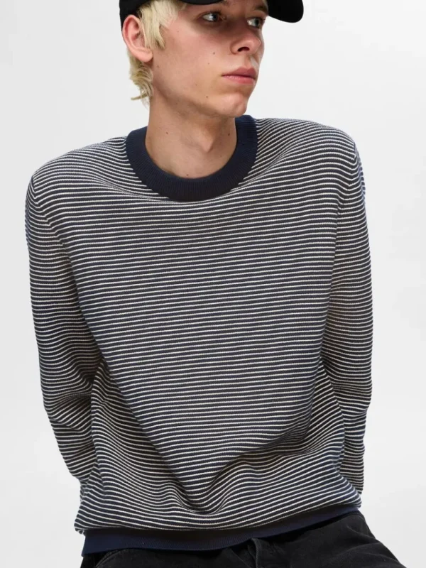 Strik>SELECTED STRIBET CREWNECK STRIKTRØJE Blue
