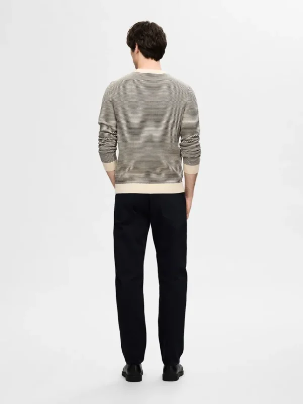 Strik>SELECTED STRIBET CREWNECK STRIKTRØJE Beige