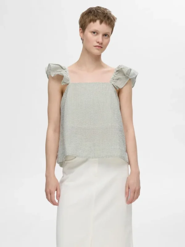 Toppe Og Bluser>SELECTED STRIBET FLÆSE TOP Green