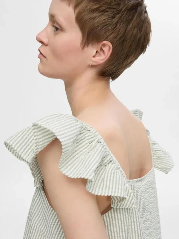 Toppe Og Bluser>SELECTED STRIBET FLÆSE TOP Green