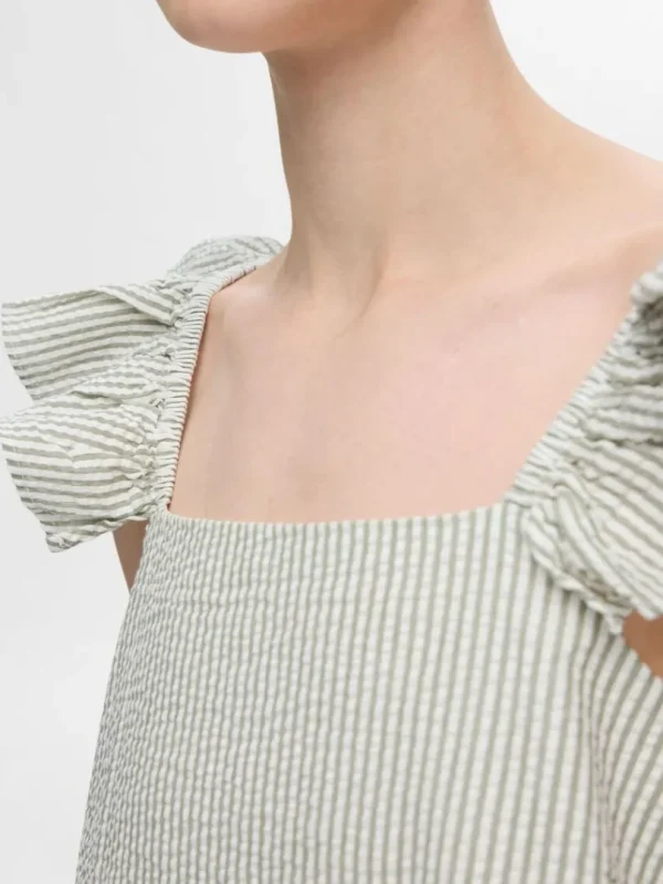 Toppe Og Bluser>SELECTED STRIBET FLÆSE TOP Green