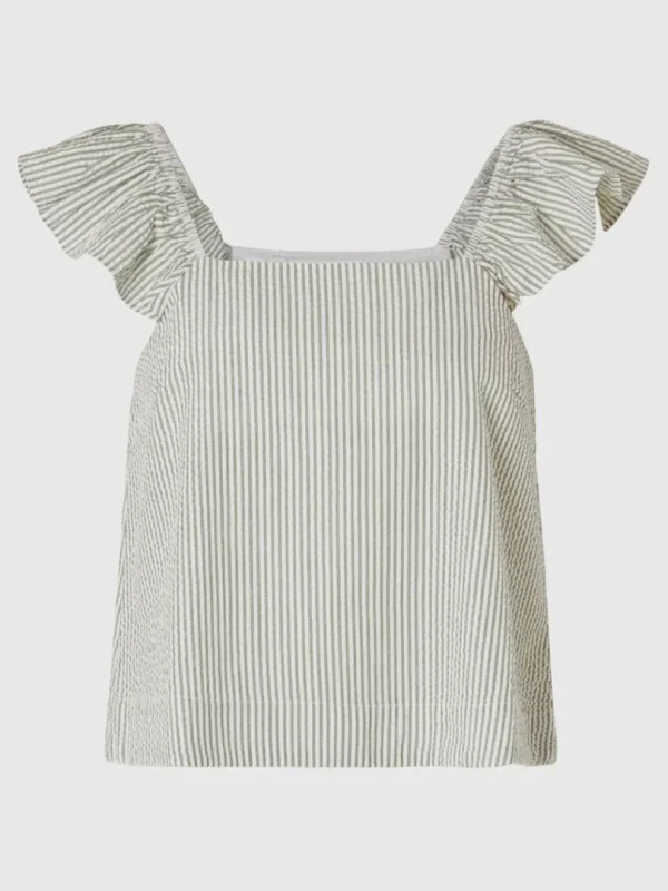 Toppe Og Bluser>SELECTED STRIBET FLÆSE TOP Green
