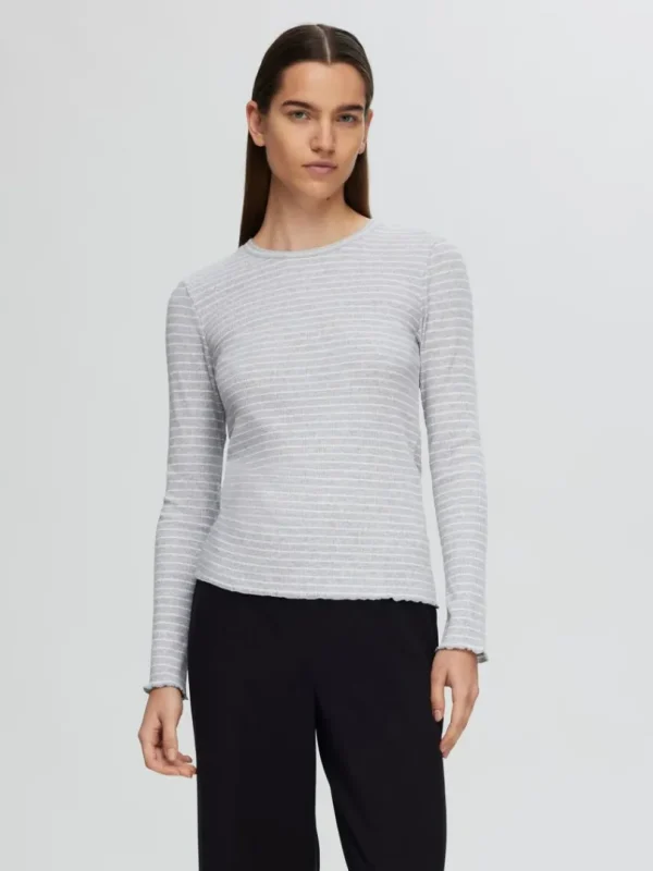 T-shirts>SELECTED STRIBET LANGÆRMET T-SHIRT Grey