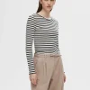 T-shirts>SELECTED STRIBET LANGÆRMET T-SHIRT Black