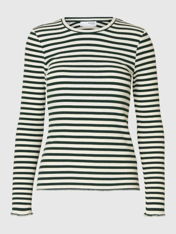 T-shirts>SELECTED STRIBET LANGÆRMET T-SHIRT Green