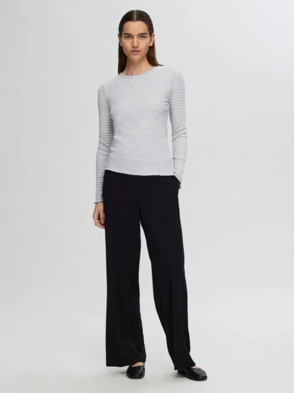 T-shirts>SELECTED STRIBET LANGÆRMET T-SHIRT Grey