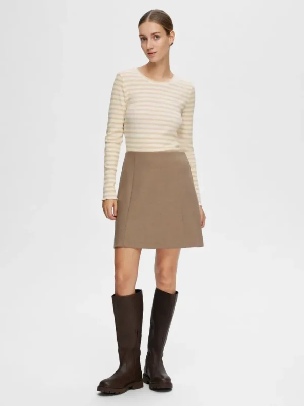 T-shirts>SELECTED STRIBET LANGÆRMET T-SHIRT Beige