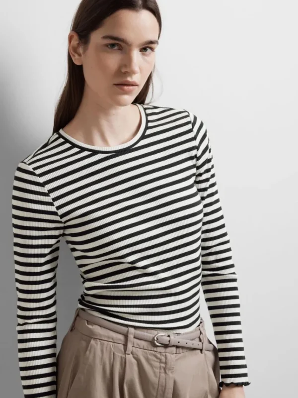 T-shirts>SELECTED STRIBET LANGÆRMET T-SHIRT Black
