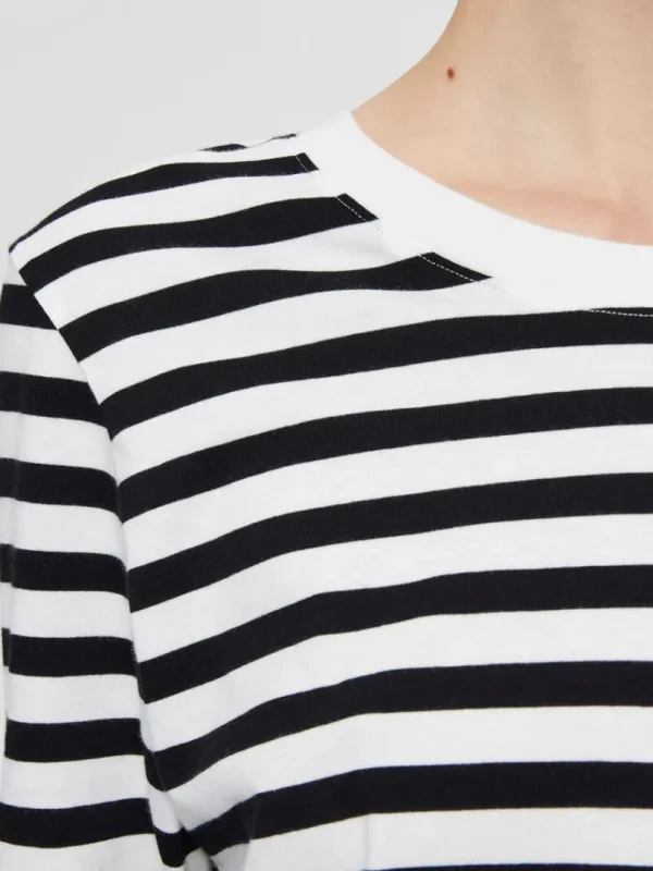 T-shirts>SELECTED STRIBET LANGÆRMET T-SHIRT Black